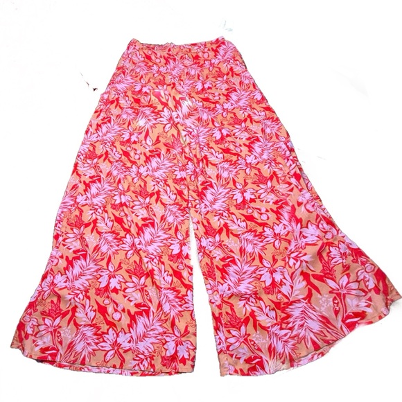 Forever 21 Wide Leg Floral Palazzo Pants Vibrant Pink and Orange Sz Large - Picture 4 of 4
